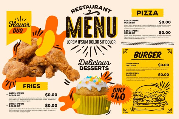 黄色炸鸡汉堡快餐餐厅菜单模板