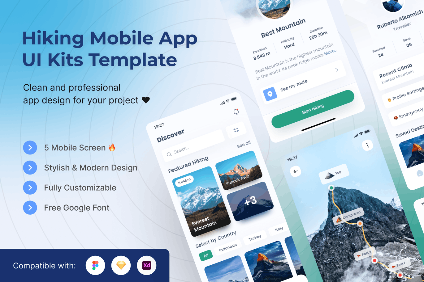 徒步旅行记录   App UI Kits