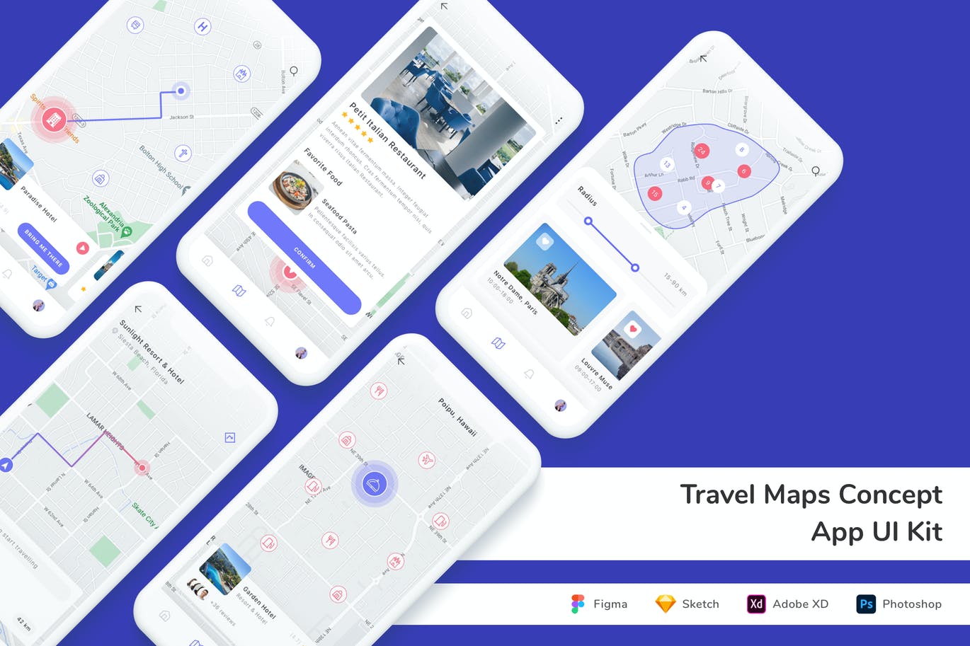 旅游概念地图 App UI Kit
