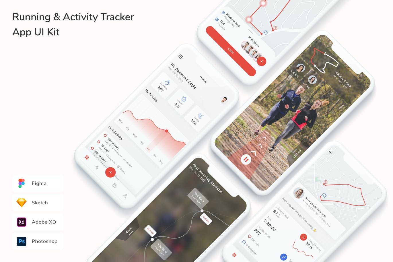 跑步活动追踪应用程序用户界面套件APP UI  KITs