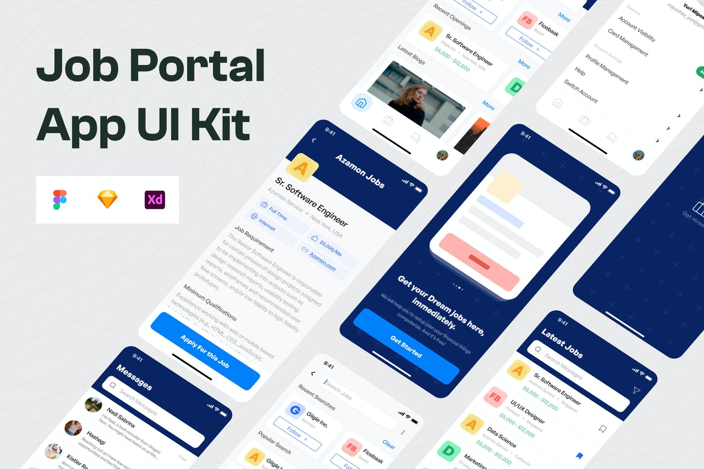 清新时尚高端简约工作门户应用程序APP UI KITS-XD, FIG, SKETCH