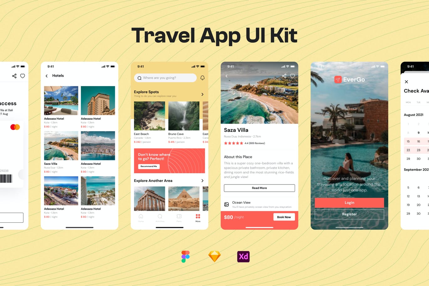 简约清新高端好用的旅游APP UI KITS-FIG, XD, SKETCH