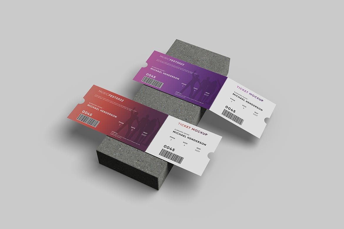 高品质的门票入场券兑换券优惠券VI设计样机展示模型mockups