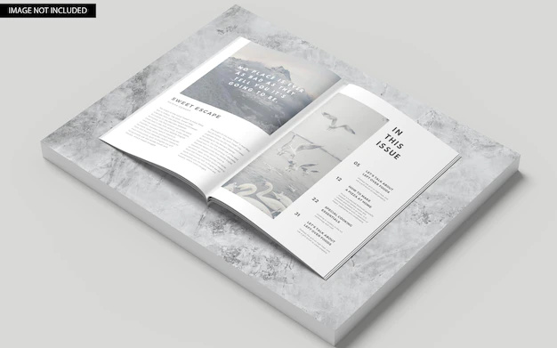 大理石板A4尺寸杂志内页设计样机[psd]