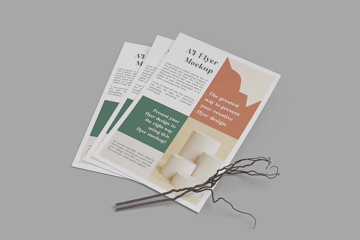 逼真的A4海报传单样机