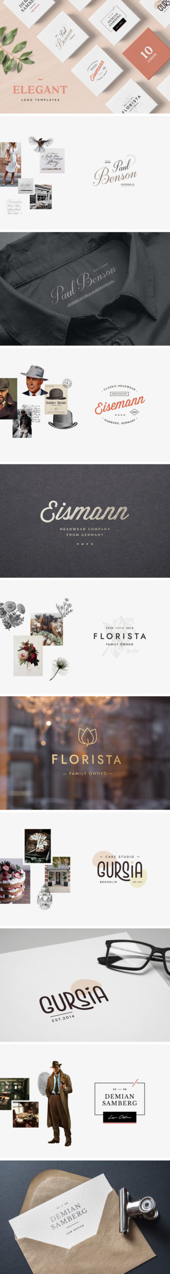 LOGO模板 | 10个优雅典雅品牌精致干净新鲜外观商店花店面包店理发店美容院标志徽标模板