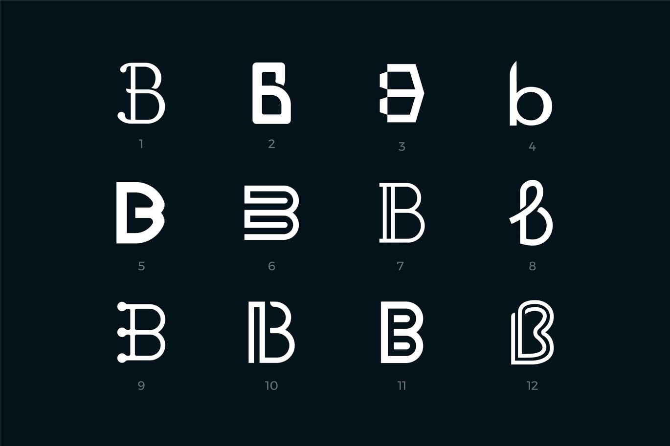 12种字母B衍变的logo标志设计模板